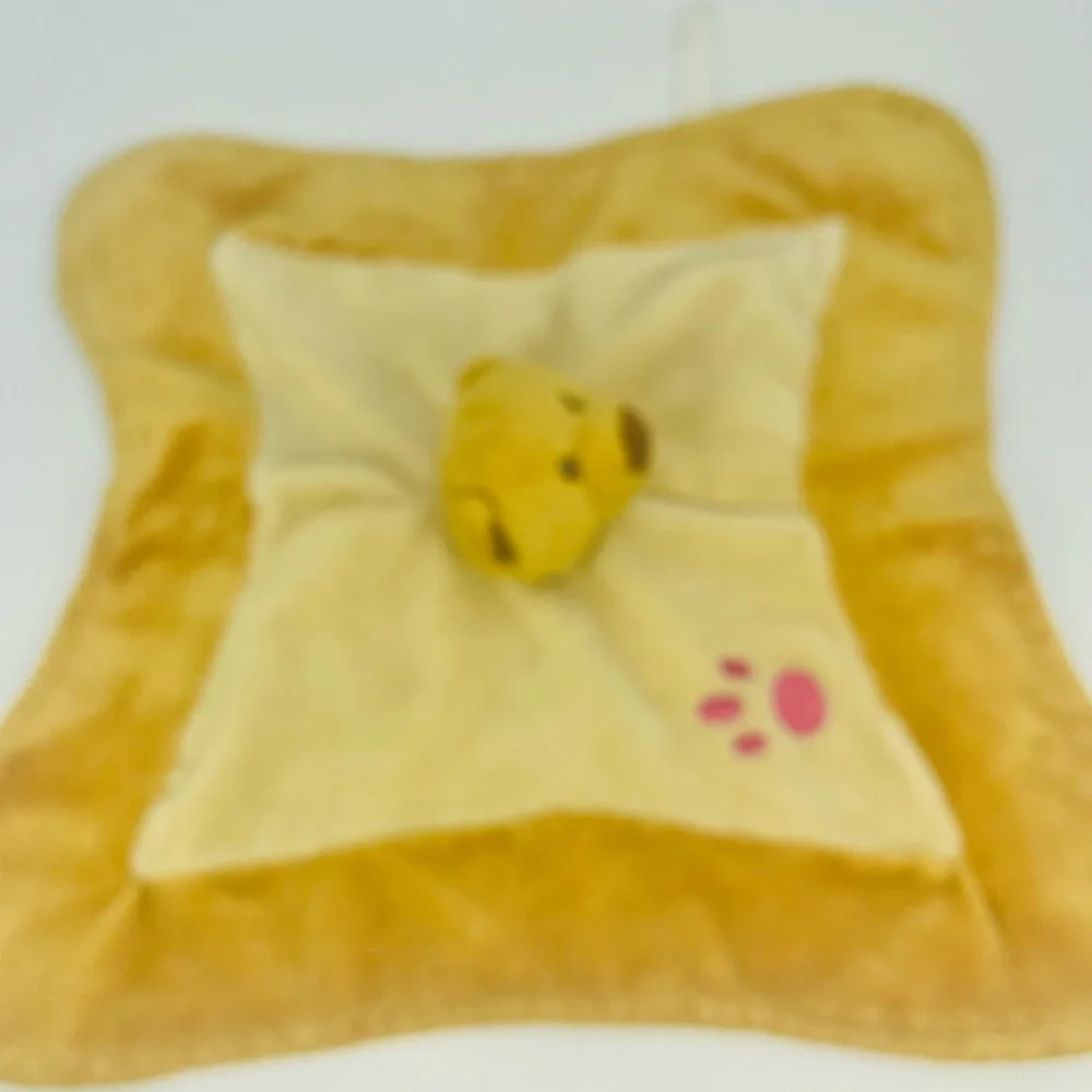 Teddy Bear Lovey Baby Security Blanket Light Brown Paw Print 10.5” Plush Soother